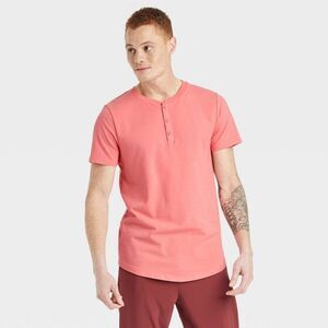 All in Motion Men's Henley Shirt Large Pink Supima Cotton UPF 50+ Moisture Wick